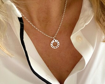Ladies Silver Moon Phase Necklace, Lunar Moon Pendant Necklace, Lunar Cycle Necklace, Silver Moon Necklace, Moon Chunky Chain Style