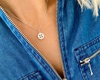 Sterling Silver Button Charm Necklace, Sewing Gift for Sewing Lover, Sewing Button Necklace Sewing Button Gift