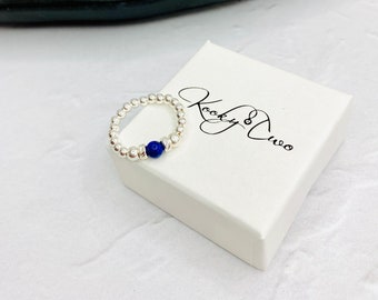 Lapis Lazuli Bead Ring, Sterling Silver Jewellery, Gemstone Hand Beaded ring, Blue Jewellery, Birthstone Jewellery Gift
