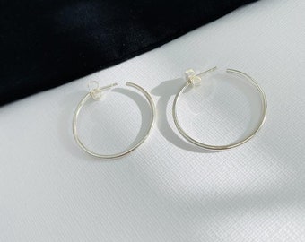 Silver Open Hoop Earrings, Sterling Silver Earrings, Hoop and Post Earrings, Everyday earrings, Plain Jewellery