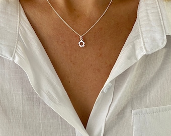Dainty Sterling Silver Sun Necklace, Minimalist Jewellery Necklace Dainty Everyday Jewellery, Sunshine Summer Solstice Necklace Sun Charm