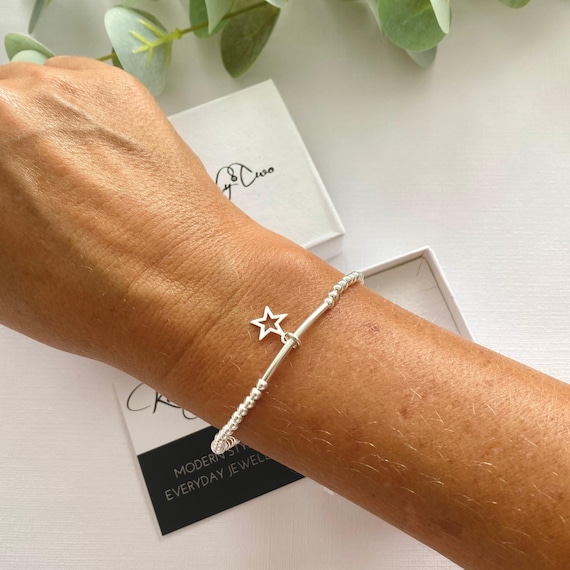 Silver Star Bracelet, Sterling Silver Open Star Bracelet