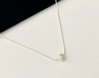 Silver Etched Bead Necklace, Everyday Dainty Necklace, Minimalist Necklace With Bead