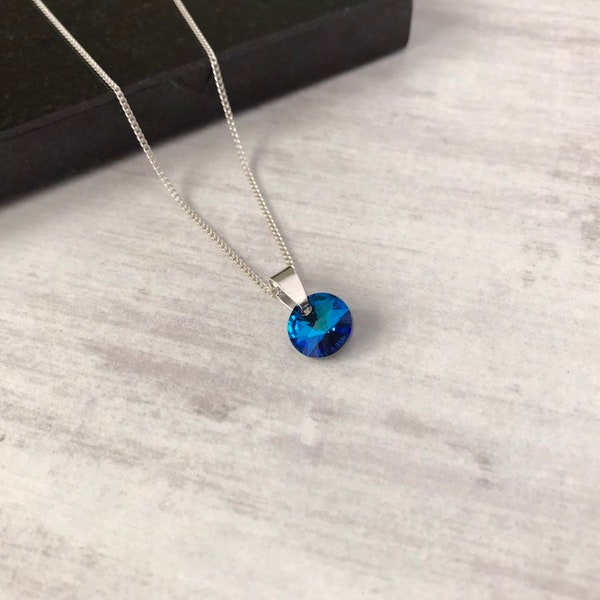 Blue Crystal Necklace, Swarovski Charm Jewellery, September birthstone Jewellery, Crystal Jewellery Gift