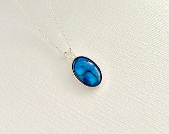 Blue Abalone Necklace, Blue Shell Necklace, Blue Wedding Jewellery, Dainty Blue Necklace, Bridal Jewellery
