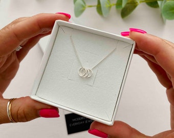 Three Silver Rings Necklace Sterling Silver 3 Circle Necklace, Three Ring Necklace Eternity Circle Necklace, 30th Gift, Dainty Gift Idea