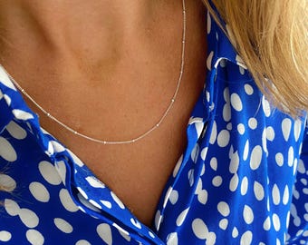 Dainty Sterling Silver Satellite Chain Necklace, Layering Chain with Silver Beads