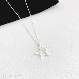 Silver Star Necklace Sterling Silver Star Necklace, Star Pendant Necklace, Silver Open Star Charm Celestial Jewellery, Star Jewellery Gift