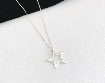 Silver Star Necklace Sterling Silver Star Necklace, Star Pendant Necklace, Silver Open Star Charm Celestial Jewellery, Star Jewellery Gift