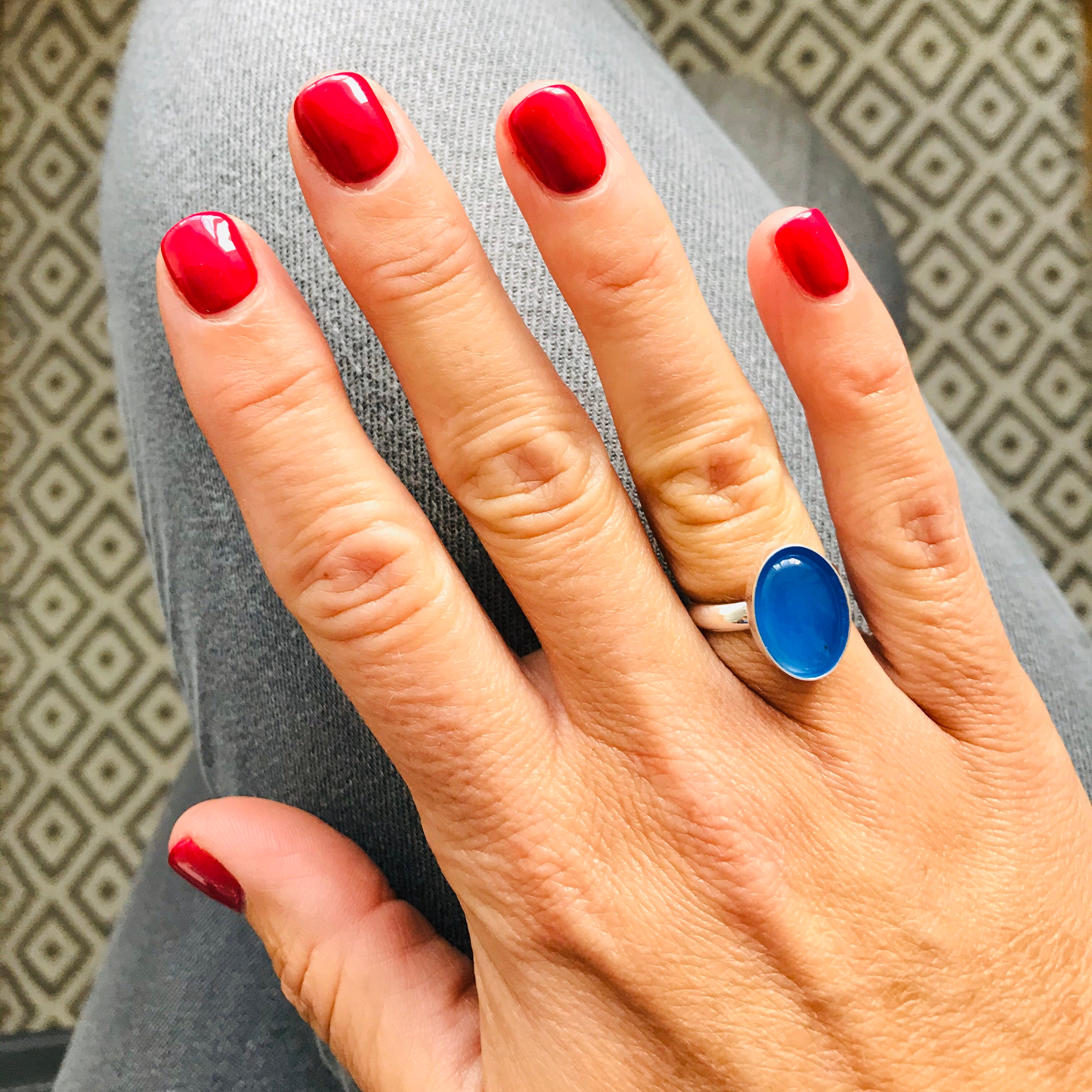Blue Onyx Ring Sterling Silver Adjustable Ring Stacking Etsy