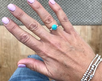 Turquoise Ring, Round Turquoise Ring, Adjustable Ring, Everyday Jewellery, Stacking Ring, Sterling Silver Jewellery, Turquoise Stone