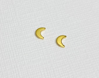 Gouden mini-oorknopjes maan, maansieraden, maansikkeloorbellen, tienersieraden, maanoorbellen goud, maancadeau goud