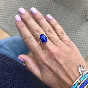 Lapis Lazuli Ring, Sterling Silver Adjustable Ring, Lapis Lazuli Gemstone, Blue Gemstone, Gemstone Jewellery, Blue Ring, Arthritis Ring image 3