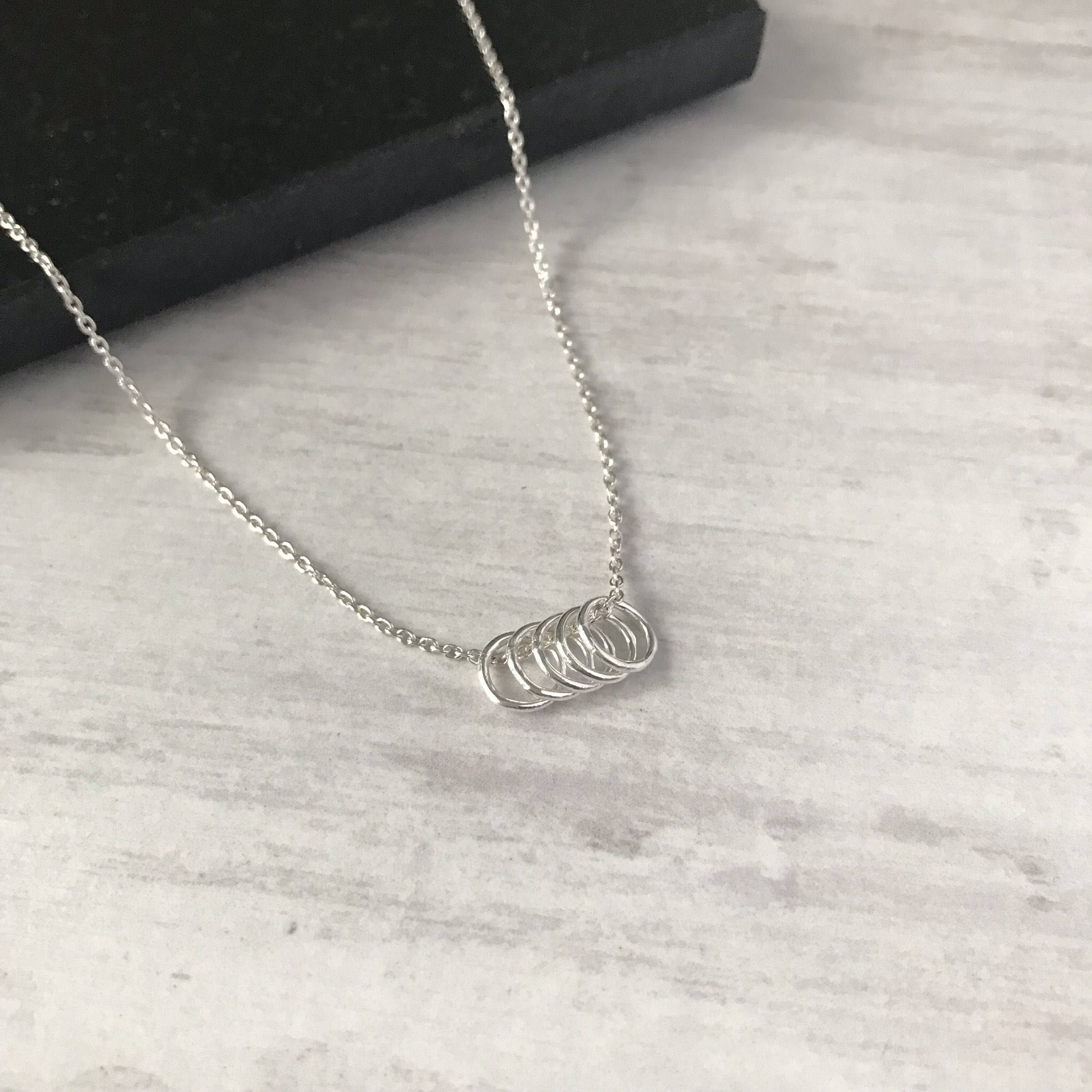 Five Silver Rings Necklace, Sterling Silver 5 Circle