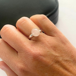 Rose Quartz  Round Gemstone Ring, Sterling Silver Adjustable Ring Pink Gemstone Jewellery, Stackable Rings, Birthstone Jewellery