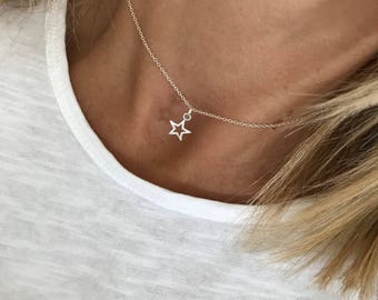 Silver Star Necklace, Open Star Jewellery, Star Jewellery, Star Gift Idea, Celestial Jewellery, Star Gift for Her, Star Charm Necklace