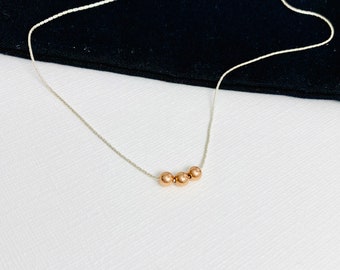 Three Rose Gold Bead Necklace, Bead Jewellery, Hand Beaded Necklace, Dainty Jewellery, Everyday Necklace, Dainty Bead Necklace, Bead Jewelry