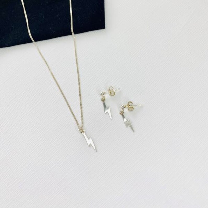 Silver Lightning Bolt Necklace & Earring Set Jewellery Set Etsy