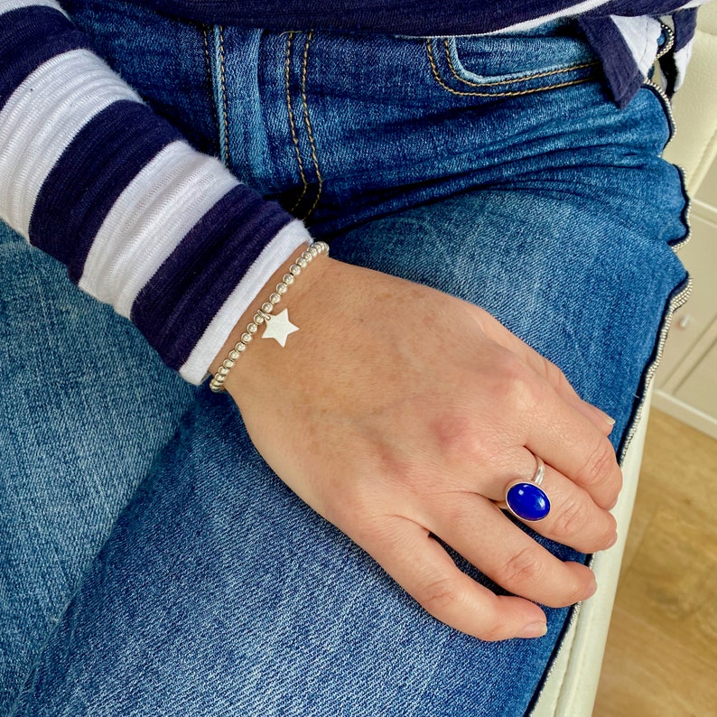 Lapis Lazuli Ring, Sterling Silver Adjustable Ring, Lapis Lazuli Gemstone, Blue Gemstone, Gemstone Jewellery, Blue Ring, Arthritis Ring image 6