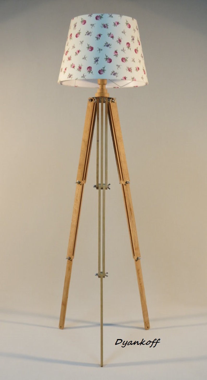 Handmade Tripod Floor lamp,flexible wooden stand in natural light wood color,empire lampshade different colors lampshade,model Maya
