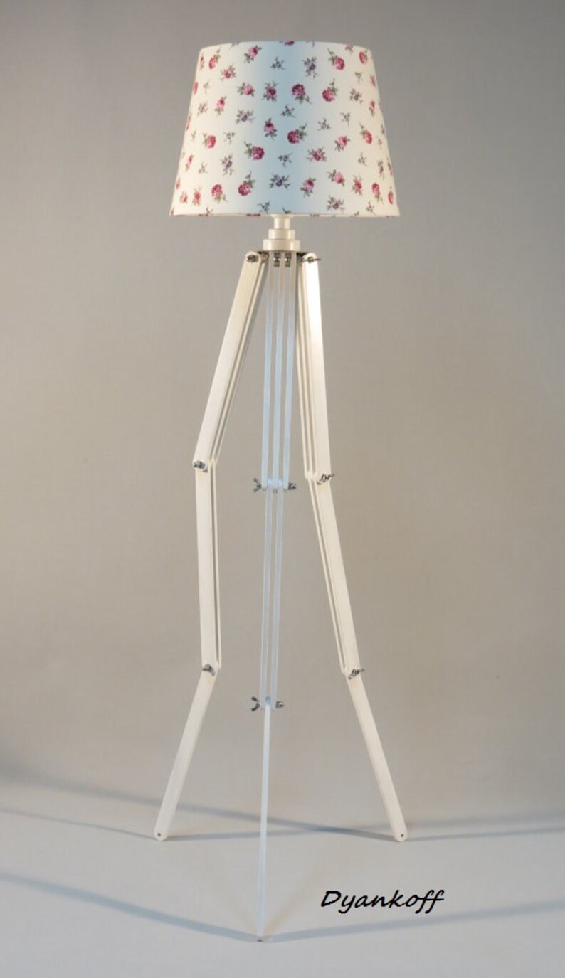 Handmade Tripod Floor Lamp Flexible Wooden Stand In White Color Empire Lampshade Diffe Colors Model Maya