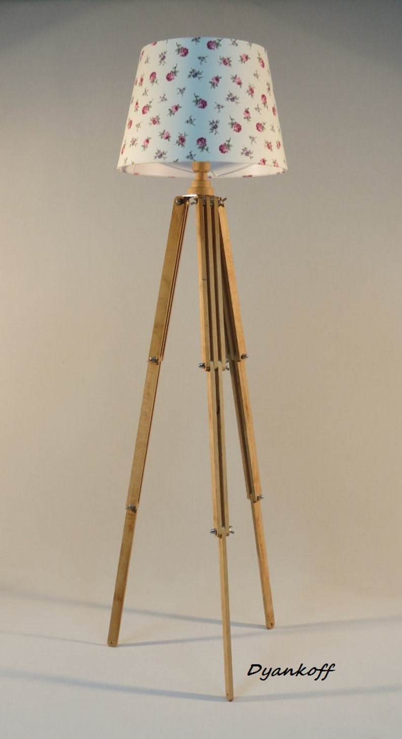 Handmade Tripod Floor lamp,flexible wooden stand in natural light wood color,empire lampshade different colors lampshade,model Maya