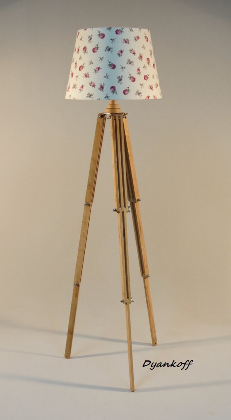 Handmade Tripod Floor lamp,flexible wooden stand in natural light wood color,empire lampshade different colors lampshade,model Maya