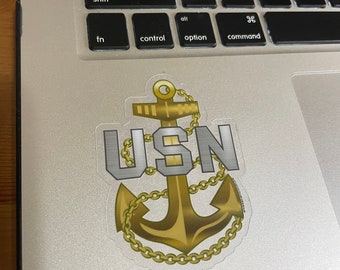 USN | Navy Chief | CPO Anchor | Navy Pride | Clear Sticker | Clear & Gold | Waterproof Vinyl Sticker | Laptop sticker | Made in USA