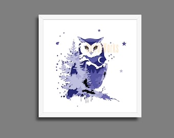 Owl Moon Forest Watercolor Shadow box SVG: Laser Cut File for Glowforge, Cricut SVG, (Digital Download)
