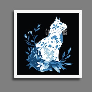 Cat Flowers Shadowbox Shadow box, SVG, 3D Multi Layered Cat Silhouette Cut File for Cricut & Laser Cutting, Pet Memorial, Cat Lover Gift