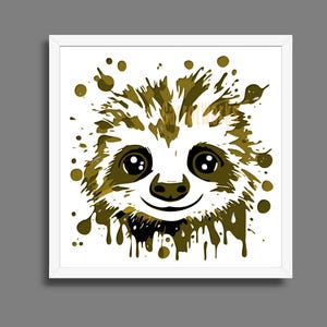 Caixa de sombra com arte de respingos de preguiça fofa, modelos de arte de rua de grafite, arquivo cortado a laser, arquivo GlowForge, DXF, arquivo Cricut SVG, PNG, papel cartão