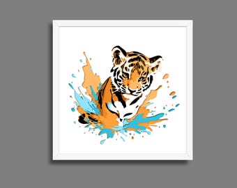 Tiger Cub Splash Art multicouche Shadow Box Shadowbox : fichier découpé au laser DXF, fichier de coupe Cricut SVG, PNG, (téléchargement numérique)