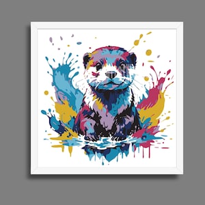 Boîte d'ombre loutre Splash Art, modèles de boîte d'ombre, fichier découpé au laser, GlowForge, fichier, DXF, fichier Cricut SVG, PNG, papier cartonné,
