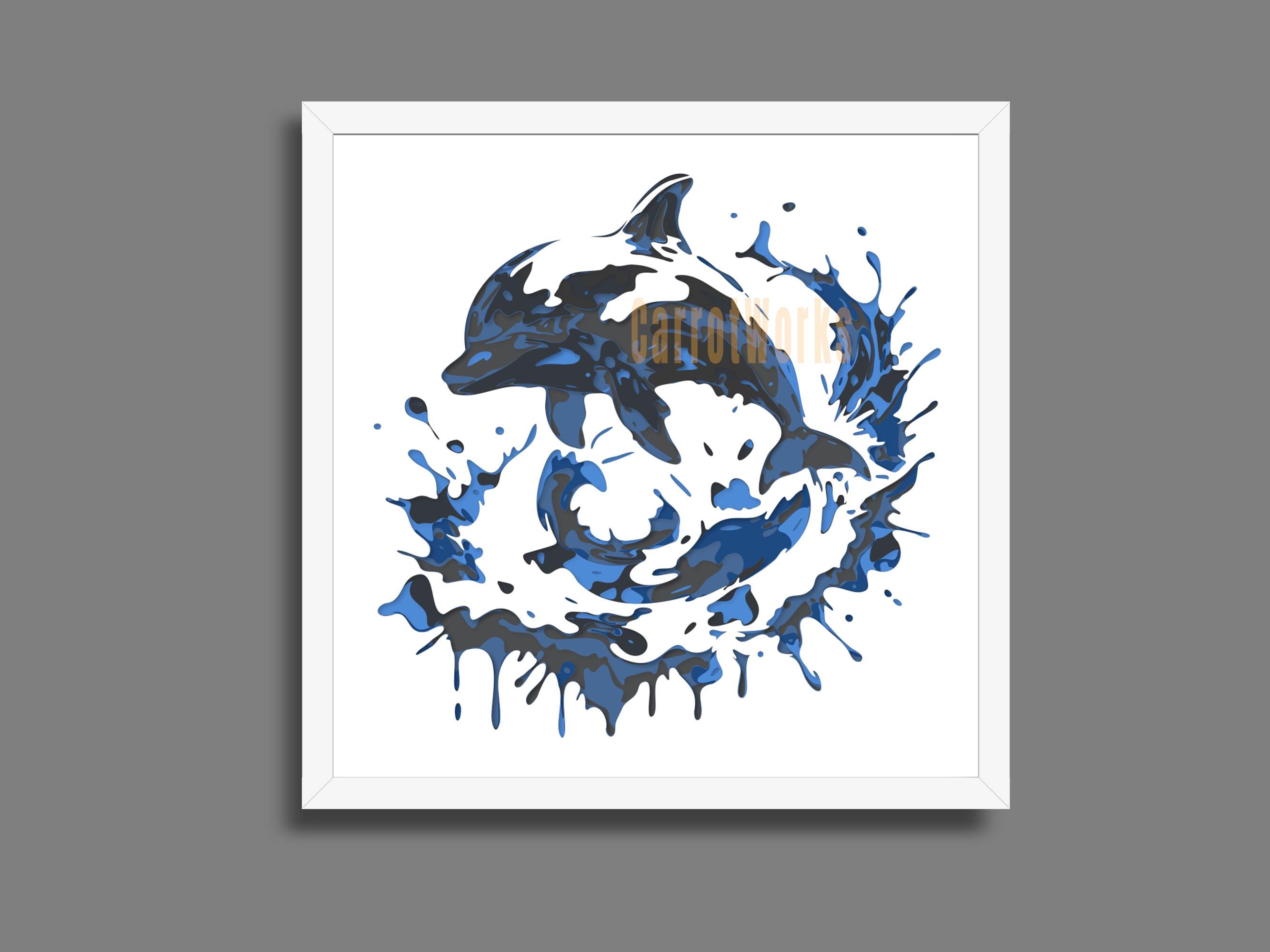 Dolphin Splash Art Shadow Box, Shadow Box Shadowbox Templates, Layered ...