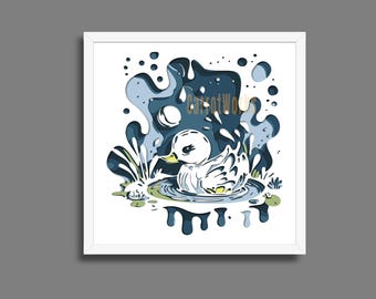 Duck Pond Splash Art Shadow Box Template: Cricut Cut File SVG, Laser Cut File (Digital Download)