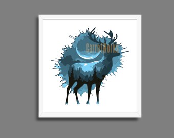 Deer Forest Watercolor Multilayered Shadow Box Shadowbox Template: Laser Cut File, Cricut Cut File, (SVG, PNG, DXF), Digital Download