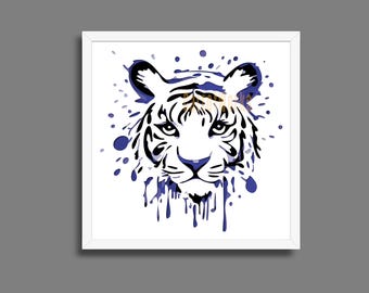 White Tiger Splash Art Shadow Box multicouche Shadowbox : fichier de coupe Cricut, fichier de découpe Laser, DXF SVG PNG (téléchargement numérique)