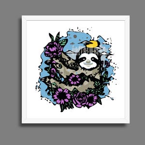 Caixa de sombra com arte em várias camadas de flores preguiça, modelos de caixa de sombra, arquivo cortado a laser, GlowForge, arquivo, DXF, arquivo Cricut SVG, PNG, papel cartão