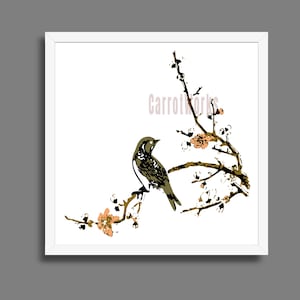 Cuadro de sombras con diseño de pájaro y flor de cerezo, plantillas de cuadro de sombras, archivo de corte láser, GlowForge, archivo, DXF, archivo Cricut SVG, PNG, cartulina