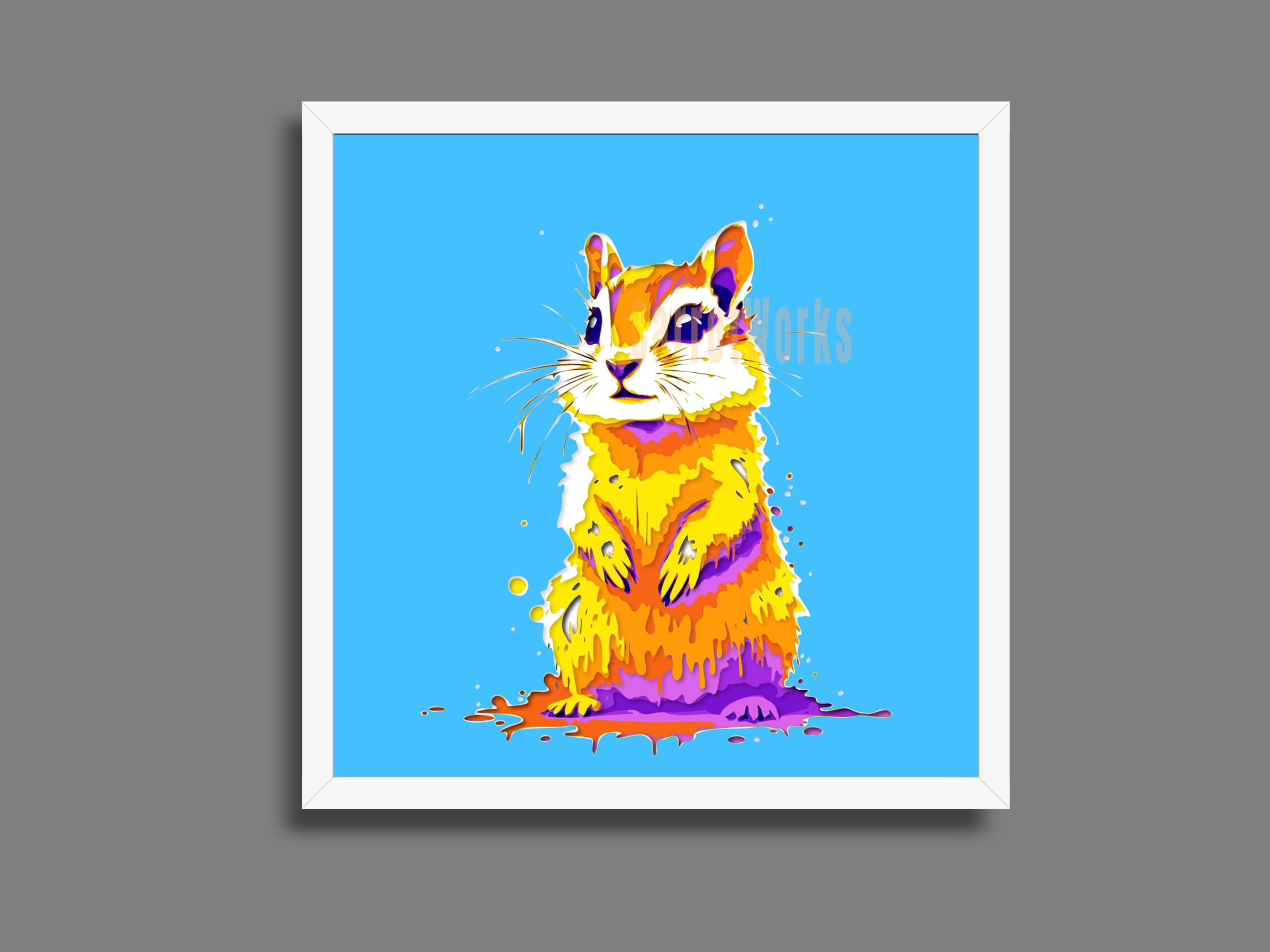 Chipmunk Shadow Box Art: Paint Drip Design, Laser Cut File (SVG, PNG ...