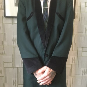 Teddy boy Drape Jacket . Dark Green . Velvet collar and cuffs . Tailor made in England . UK Sizes 36” -56” chest US S-4XL