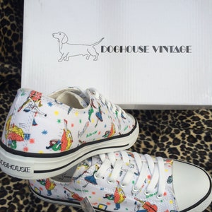 Size 3 Rockabilly 1950s Retro Converse Chuck Taylor style pumps sneakers Jive dancing print.