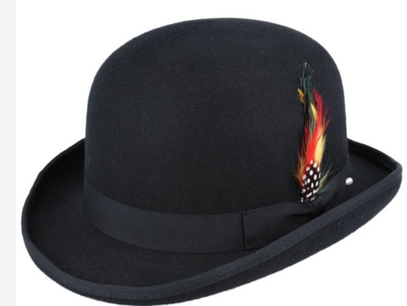 Vintage Feathered Bowler Hat Tan Wool Bowler Hat with Feathers (c.1960s) – Rush Creek Vintage main image 4