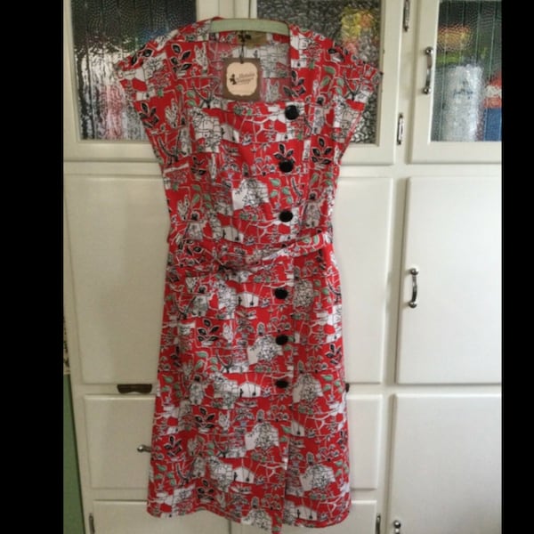 1940/50 style day dress,exclusive to Doghouse Vintage,red,ROCKABILLY.