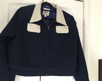 Med, Vintage 1950s Campus Sportswear Rayon Zip up Jacket, Red, F