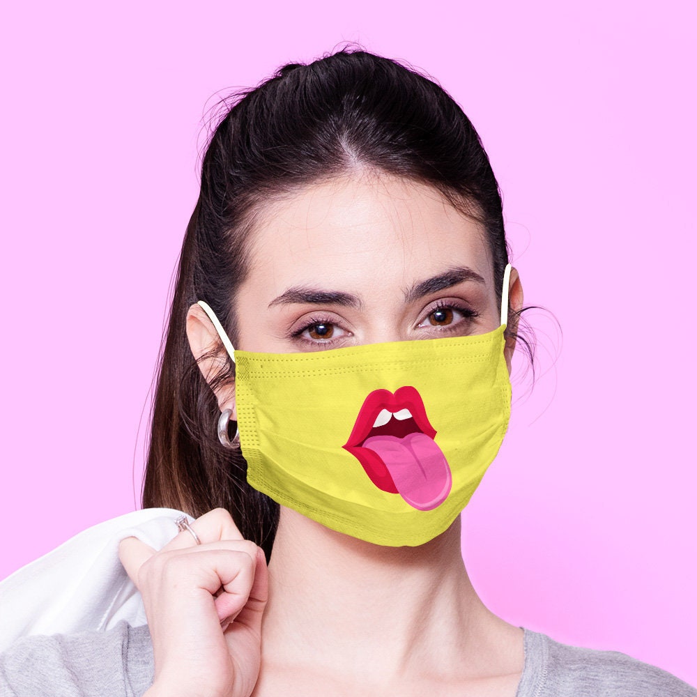 Washable & Reusable Kissy Tongue Mouth Mask Kawaii Face Mask | Etsy