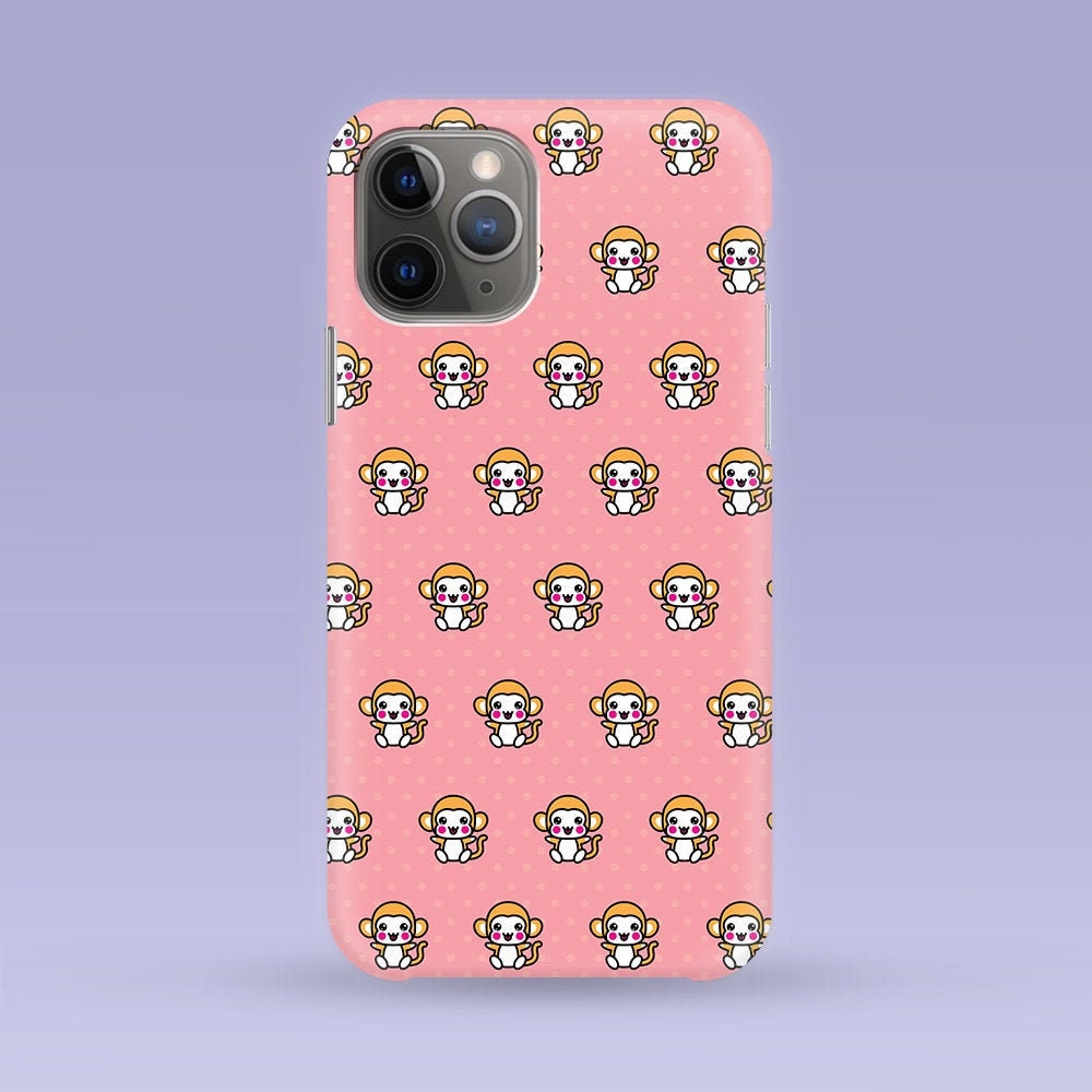Pink Cute Monkey iPhone Case Multiple Case Sizes Available Etsy