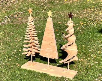 Handcrafted Christmas tree. Wooden tree spiral tree