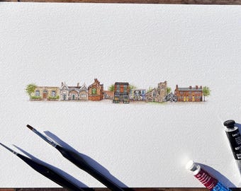 Miniature watercolour painting of Beeston in Nottingham - Print