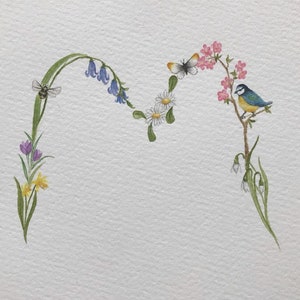 Custom Letter painting. Hand drawn floral design and painted in Watercolours. Framed.